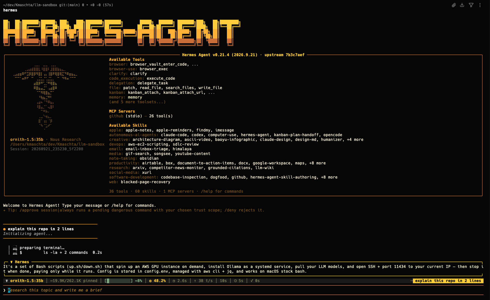 Screenshot of Hermes Agent